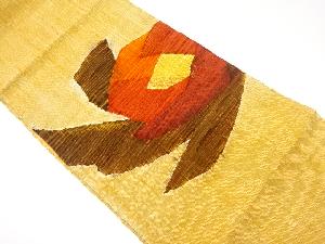 リサイクル　手織り真綿紬抽象椿模様織出し名古屋帯